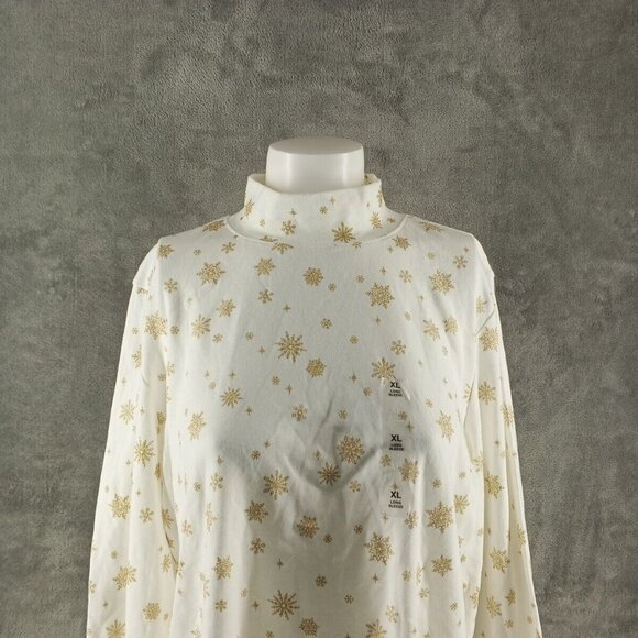 NWT KAREN SCOTT Christmas Glitter Snowflake Top XL(16-18) Cotton Pullover White - Picture 2 of 11